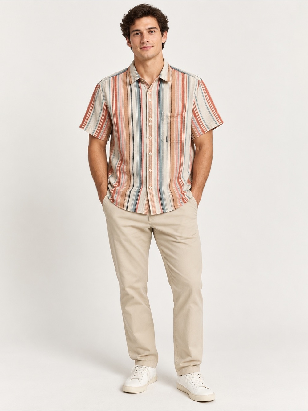 American Eagle Men’s L Striped Short Sleeve Button Down Shirt 100% Cotton